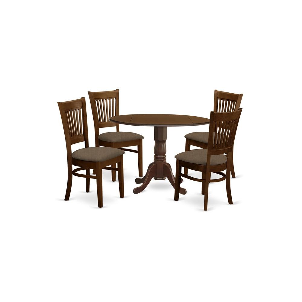 Solid Wood Round Drop-Leaf Kitchen Table & Chairs 5-Piece Set, Espresso