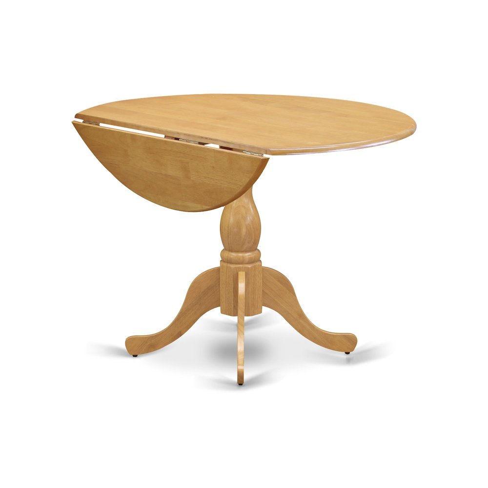 Round Dining Table, Drop Leaves, Oak Finish, Pedestal Base, 42-Inch