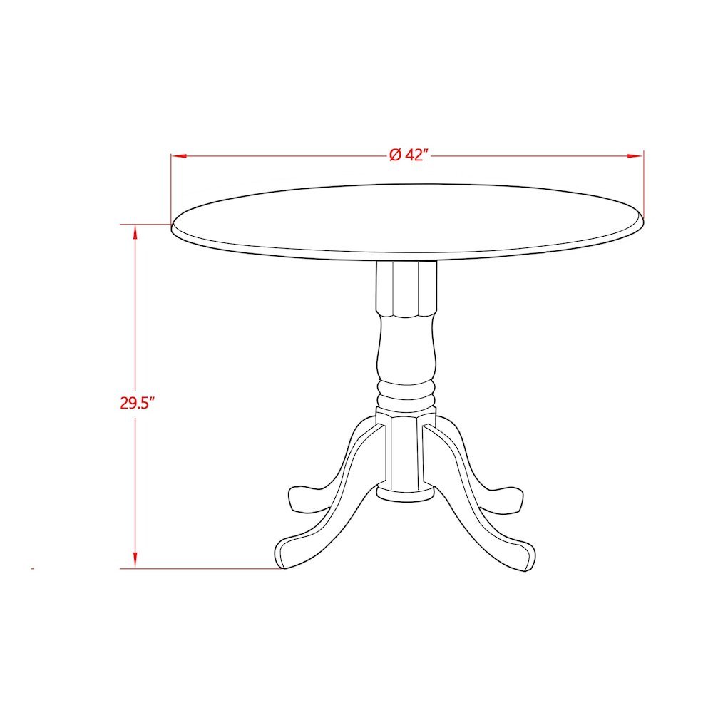 Round Table, Two Drop Leaves, Walnut & Black Finish, Solid Wood, 42-Inch