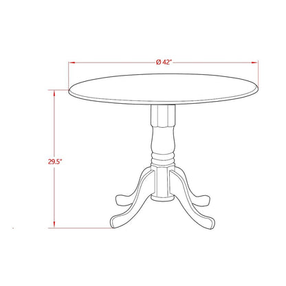 Round Table, Two Drop Leaves, Walnut & Black Finish, Solid Wood, 42-Inch