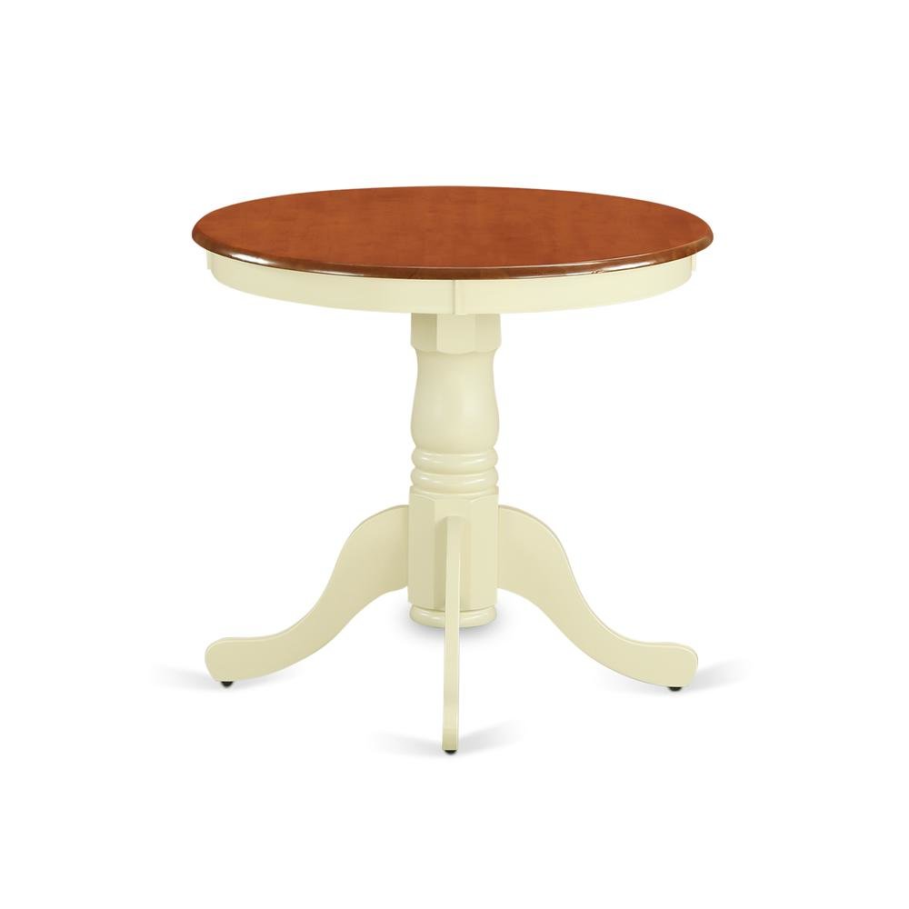 Small Dining Table, Round, Buttermilk & Cherry, Pedestal Base, Rubber Wood