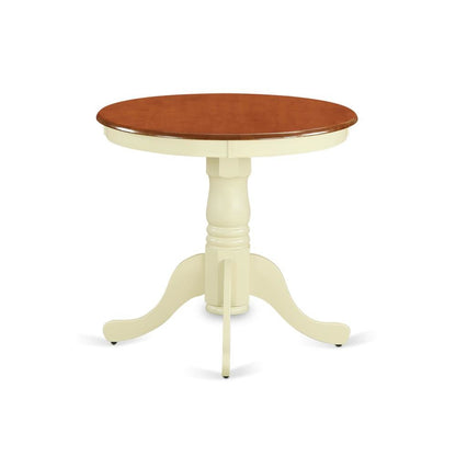 Small Dining Table, Round, Buttermilk & Cherry, Pedestal Base, Rubber Wood