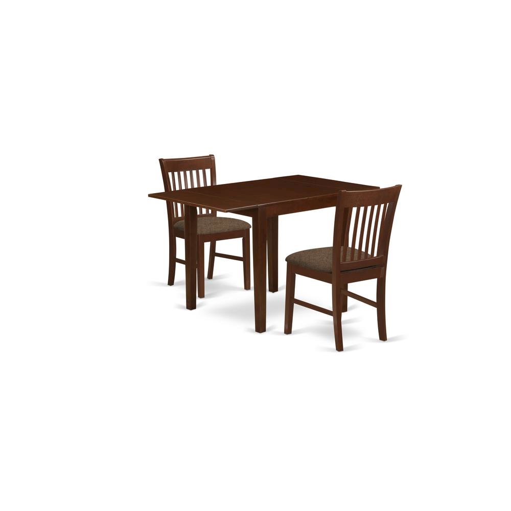 Wood Drop-Leaf Dining Table & Chairs 3-Piece Dining Set, Mahogany