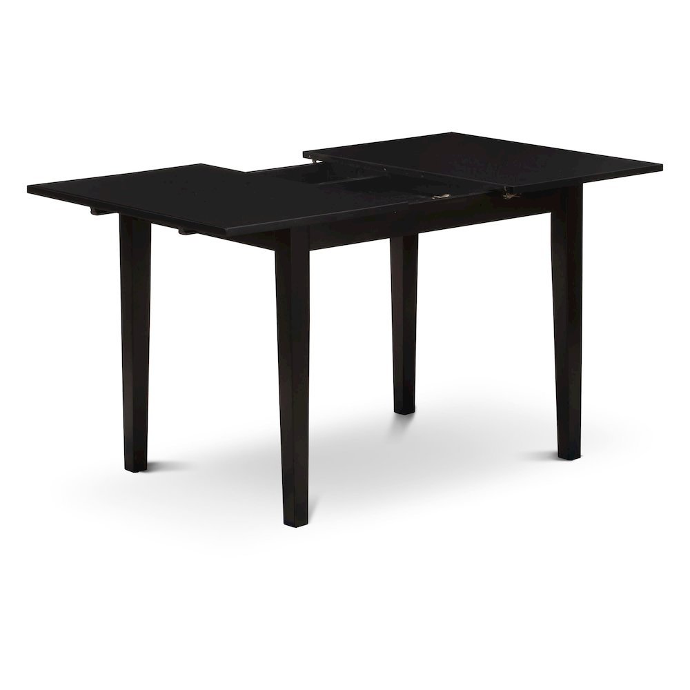 Rectangular Wood Dining Table, Black Finish, Butterfly Leaf, Solid Wood