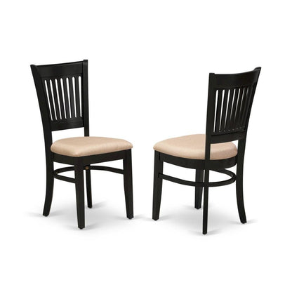 Black Dining Chair, Fabric Seat, Slatted Back, Set of 2, Rubber Wood