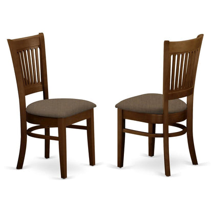 Dining Chairs Set of 2, Espresso Finish, Linen Fabric Seat, Slatted Back