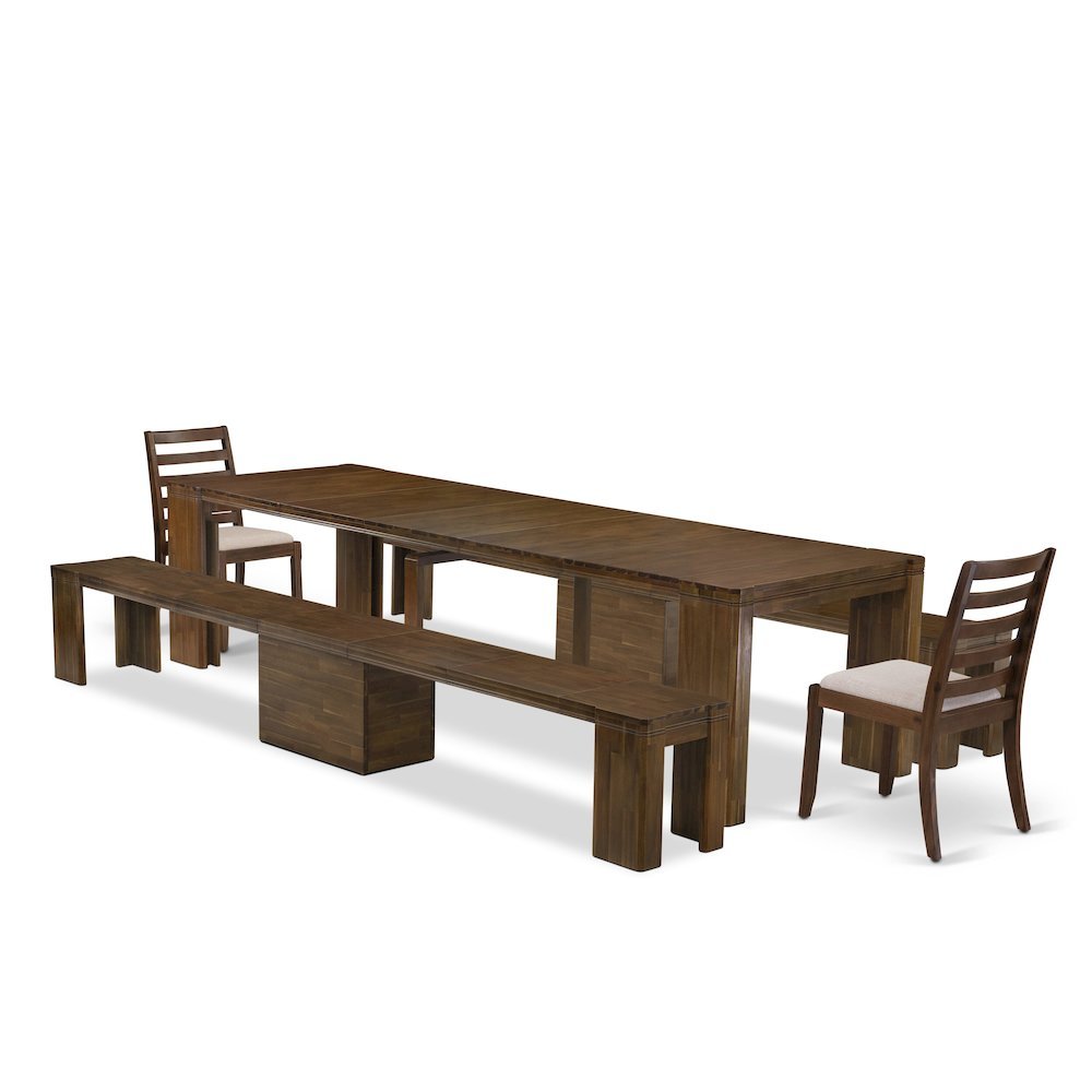 Solid Wood Extendable Dining Table & Chairs 5-Piece Set, Antique Walnut