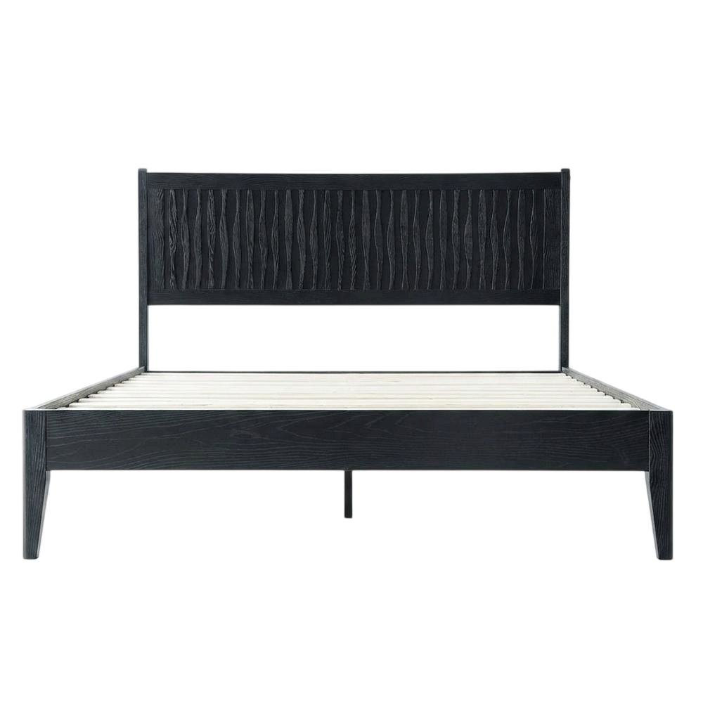 Solid Wood Platform Bed, Headboard & Footboard, No Box Spring, Ebony Oak, King