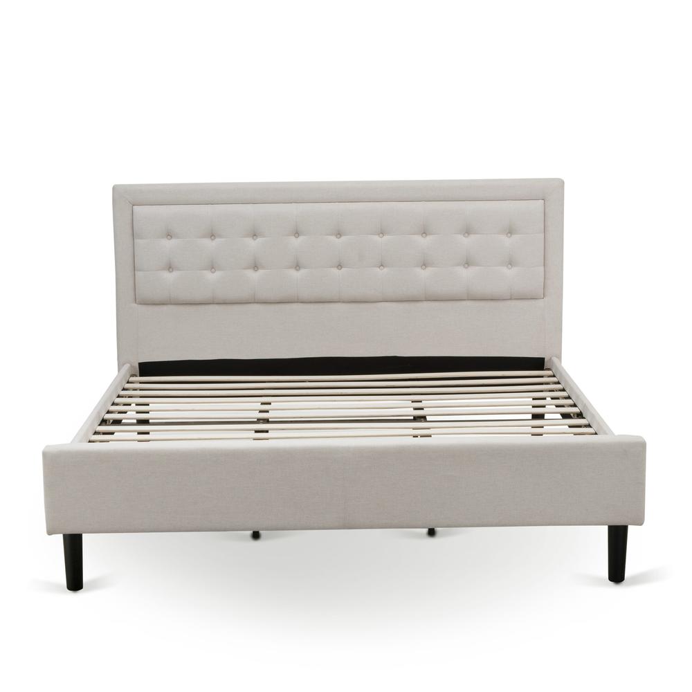 FN08K-1VL14 2-Piece Platform King Size Bedroom Set with 1 Wingback Bed and a Mid Century Nightstand - Mist Beige Linen Fabric
