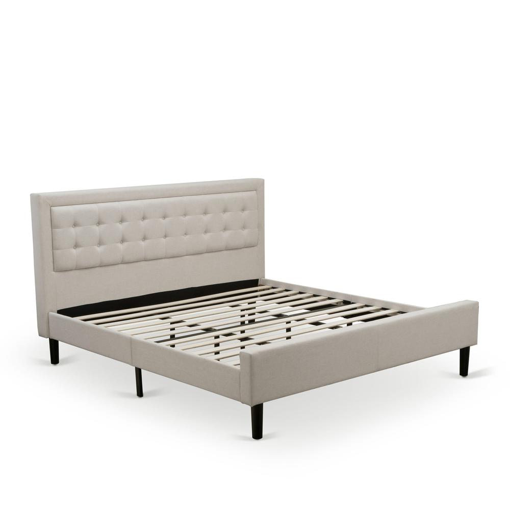 FN08K-1VL14 2-Piece Platform King Size Bedroom Set with 1 Wingback Bed and a Mid Century Nightstand - Mist Beige Linen Fabric