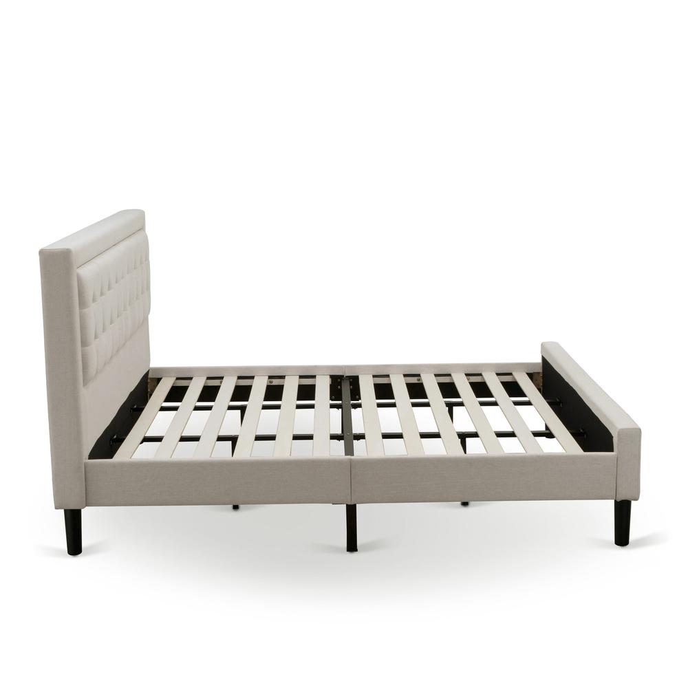FN08K-1VL14 2-Piece Platform King Size Bedroom Set with 1 Wingback Bed and a Mid Century Nightstand - Mist Beige Linen Fabric