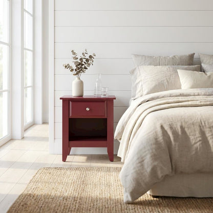 Burgundy Wooden Night Stand with Single Drawer and Stable Design
