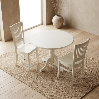 Wood Dining Set 3-Piece, Drop Leaves & Slatted-Back Chairs