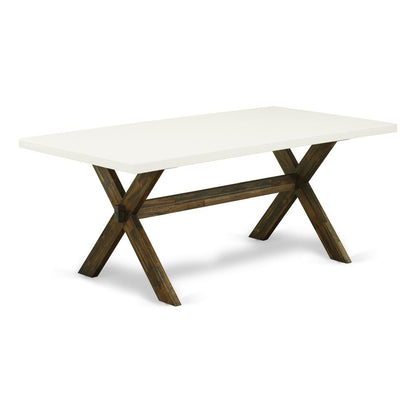 East West Furniture X727VE703-5 5Pc Dinette Set Includes a Rectangular Table and 4 Parson Chairs with Brown Color Linen Fabric, Distressed Jacobean and Linen White Finish