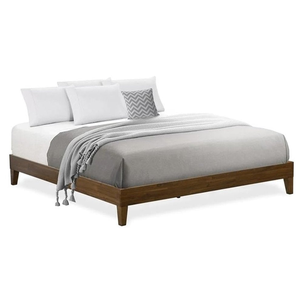 East West Furniture King Size Platform Bed Frame with 4 Hardwood Legs and 2 Extra Center Legs - Walnut Finish