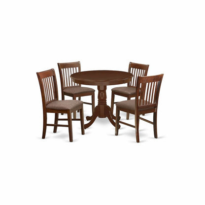 Wood Round Pedestal Dining Table & Chairs 5-Piece Set, Mahogany