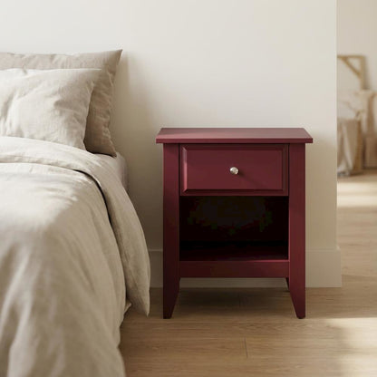 Burgundy Wooden Night Stand with Single Drawer and Stable Design