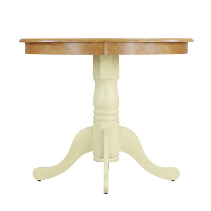 Oak Round Pedestal Dining Table, Buttermilk Accent, Seats 4