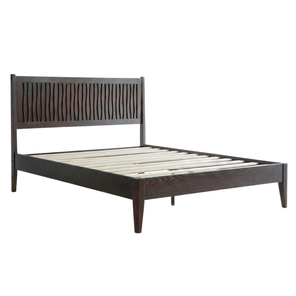 Solid Wood Platform Bed, Headboard & Footboard, No Box Spring, Dark Roast, Queen
