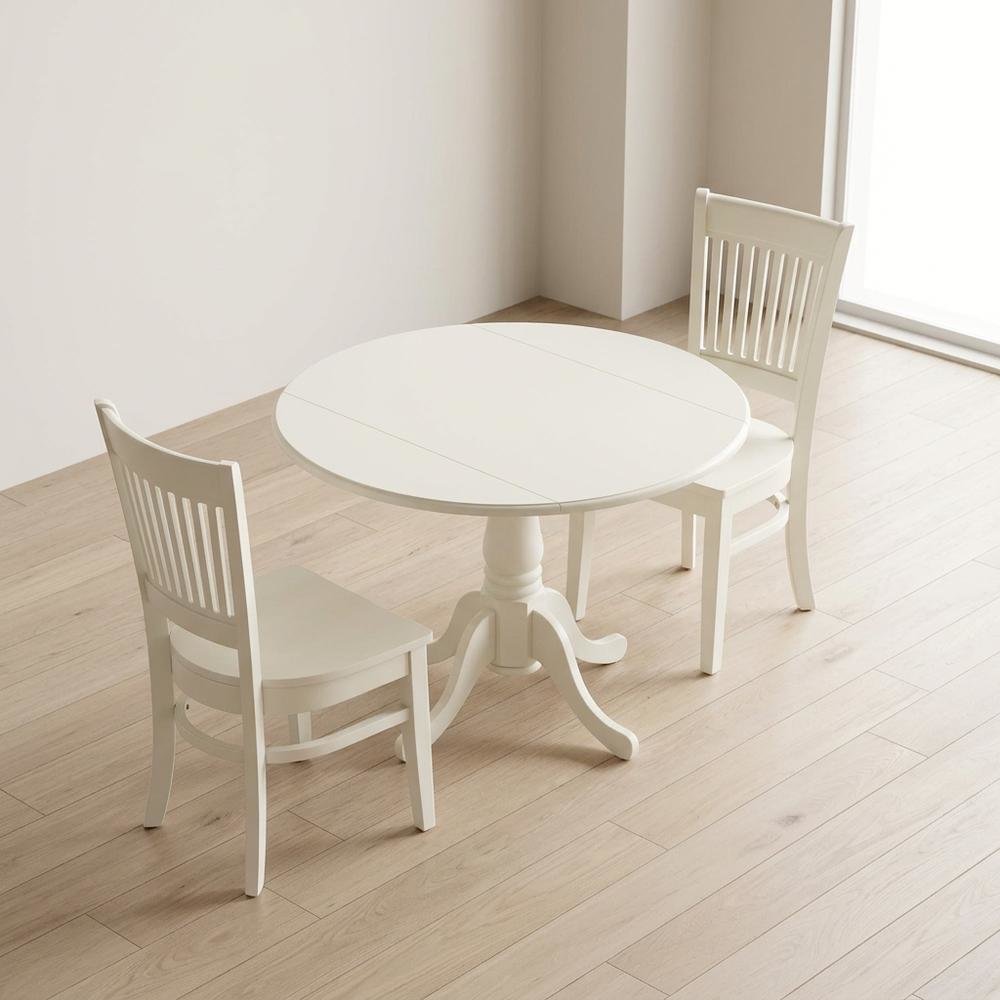 Wood Dining Set 3-Piece, Drop Leaves & Slatted-Back Chairs