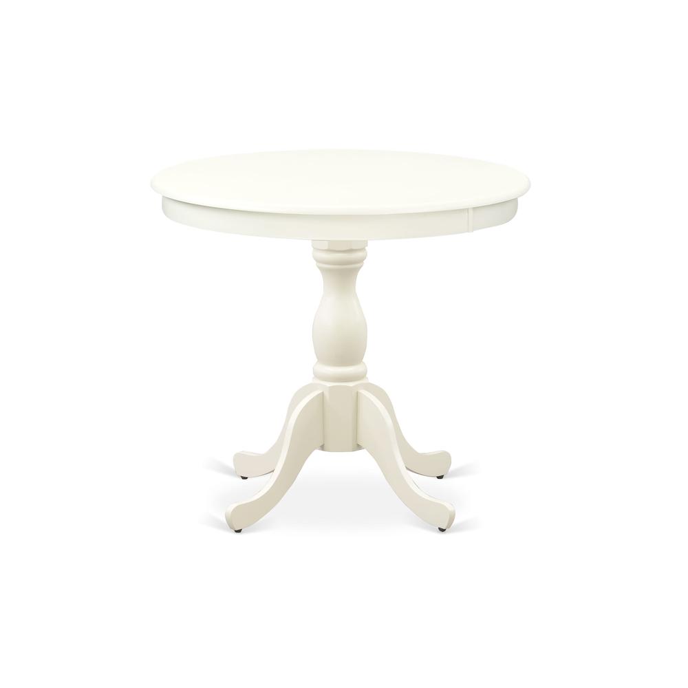 AMVA3-LWH-W - 3-Pc Dining Room Table Set- 2 Dining Room Chair and Dining Table - Wooden Seat and Slatted Chair Back (Linen White Finish)