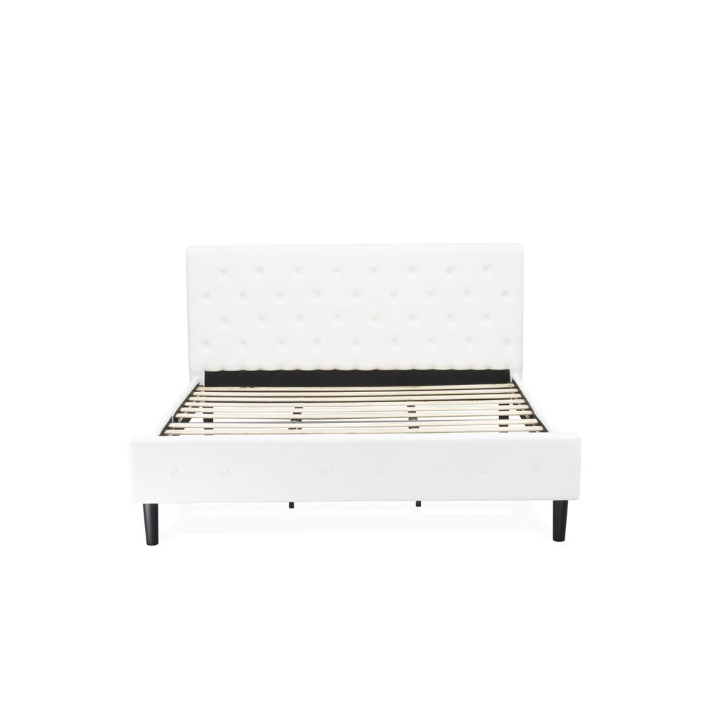 NL19K-1VL0C 2 Pc Bed Set - 1 Bed White Velvet Fabric Headboard and 1 Night Stand - Wire Brushed Butter Cream Finish Nightstand