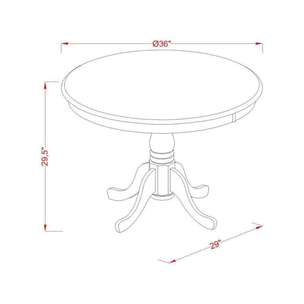 East West Furniture AST-NLW-TP Antique Modern Kitchen Table - a Round Dining Table Top with Pedestal Base, 36x36 Inch, Multi-Color