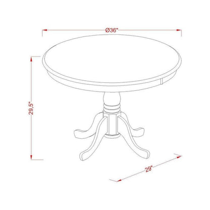East West Furniture AST-NLW-TP Antique Modern Kitchen Table - a Round Dining Table Top with Pedestal Base, 36x36 Inch, Multi-Color