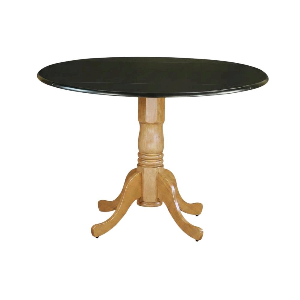 Black Drop Leaf Round Dining Table, Pedestal Base, Seats 4