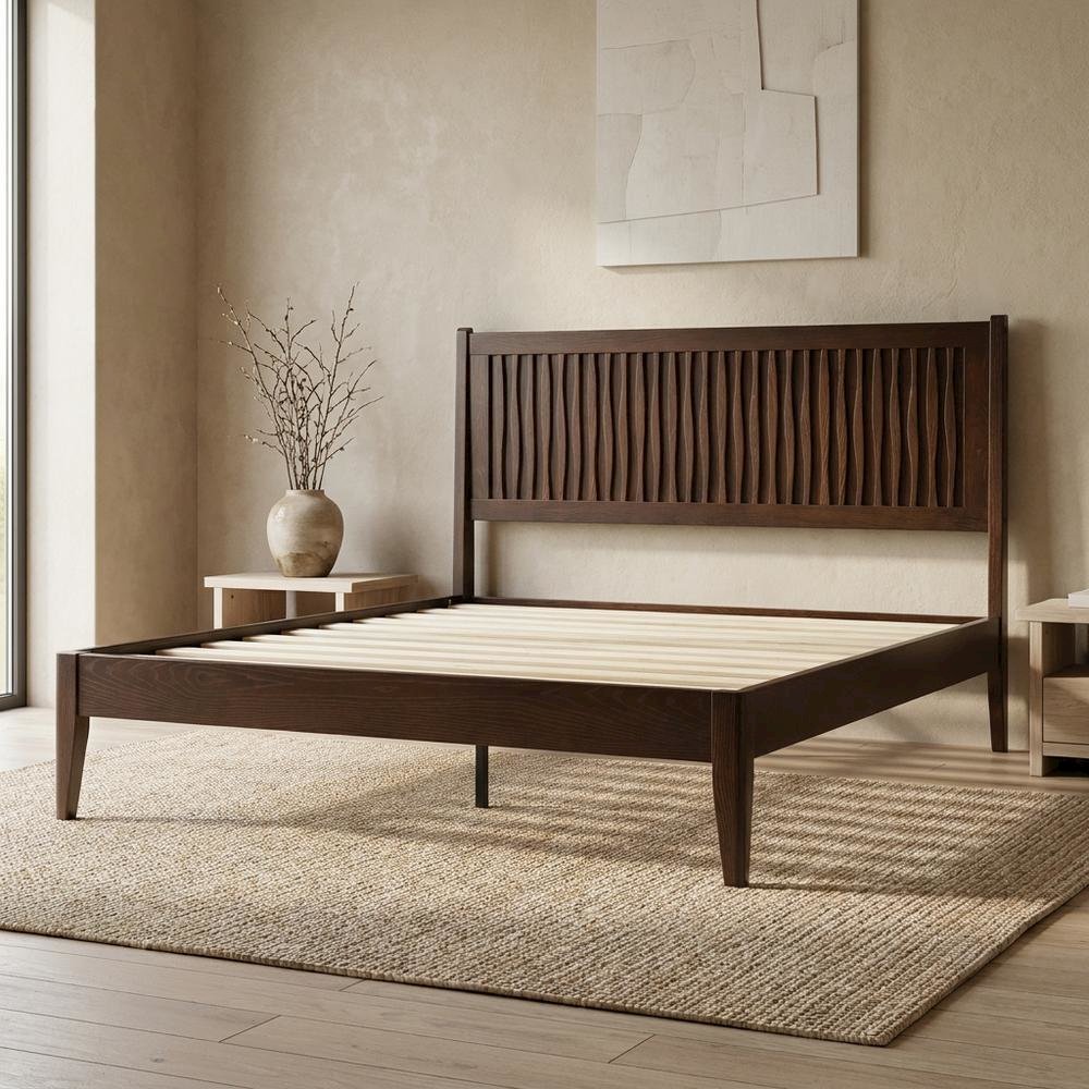 Solid Wood Platform Bed, Headboard & Footboard, No Box Spring, Dark Roast, Queen