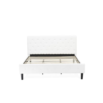 NL19K-2VL0C 3 Pc Bed Set - 1 Bed White Velvet Fabric Headboard and 2 Nightstands - Wire Brushed Butter Cream Finish Nightstand