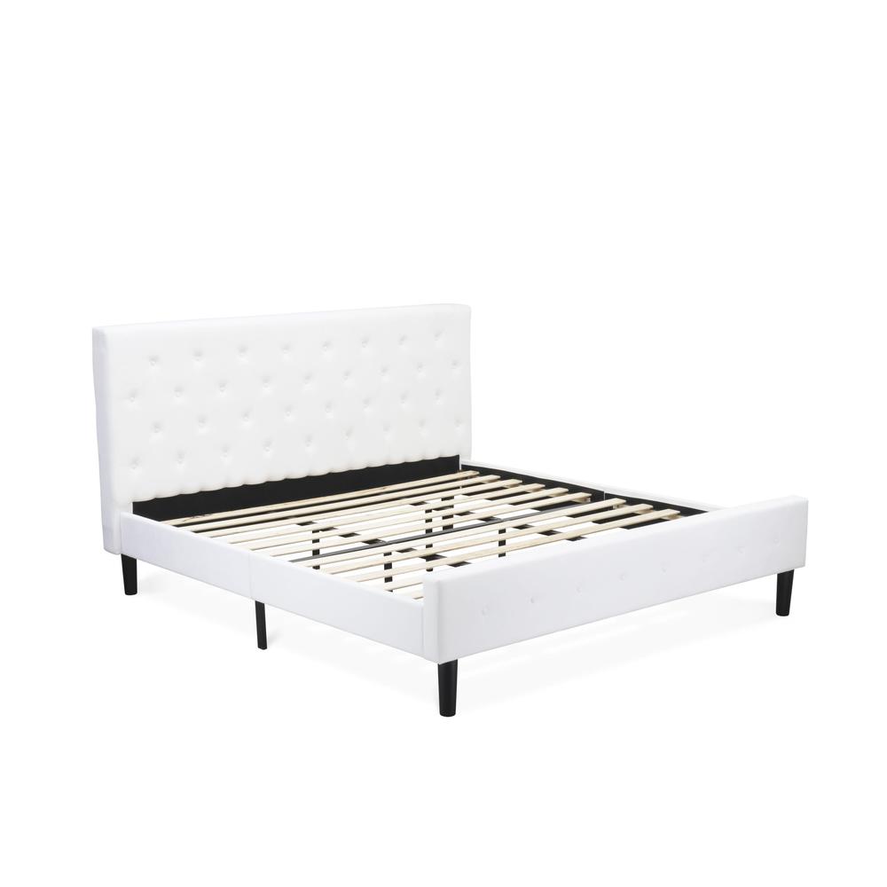NL19K-2VL0C 3 Pc Bed Set - 1 Bed White Velvet Fabric Headboard and 2 Nightstands - Wire Brushed Butter Cream Finish Nightstand