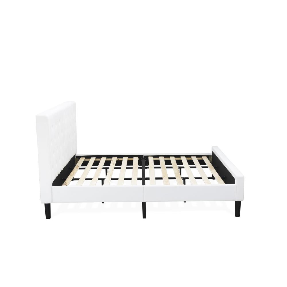 NL19K-2VL0C 3 Pc Bed Set - 1 Bed White Velvet Fabric Headboard and 2 Nightstands - Wire Brushed Butter Cream Finish Nightstand