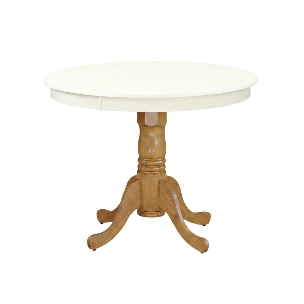 Linen White Oak Round Pedestal Dining Table, Seats 4