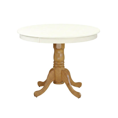 Linen White Oak Round Pedestal Dining Table, Seats 4
