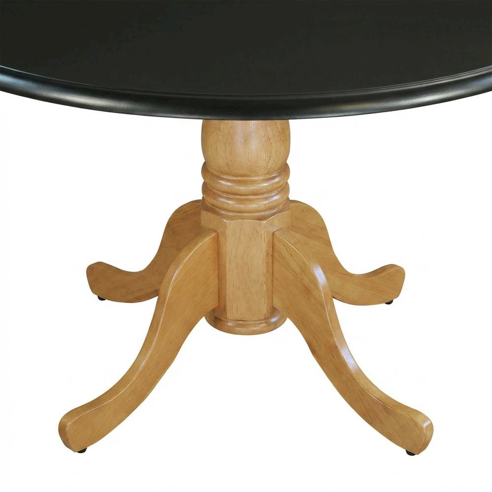 Black Drop Leaf Round Dining Table, Pedestal Base, Seats 4