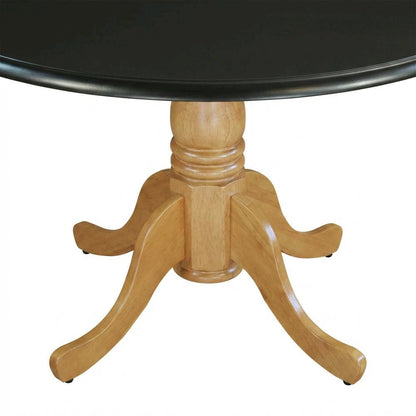 Black Drop Leaf Round Dining Table, Pedestal Base, Seats 4