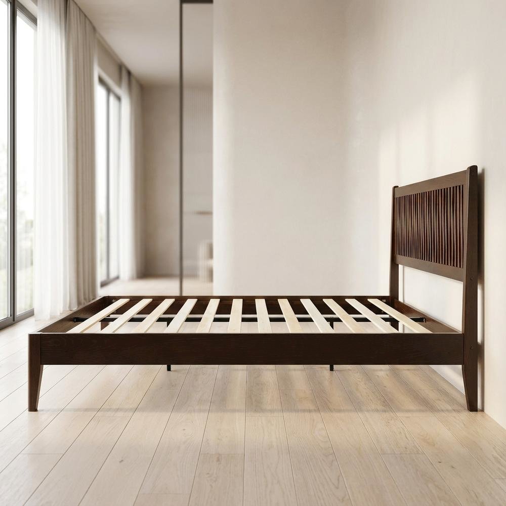 Solid Wood Platform Bed, Headboard & Footboard, No Box Spring, Dark Roast, Queen