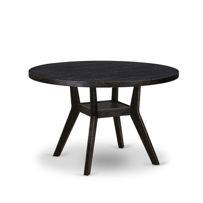 7-Piecemodern Dining Set Of A Wood Table, 6 Black Linen Fabric Modern Chair