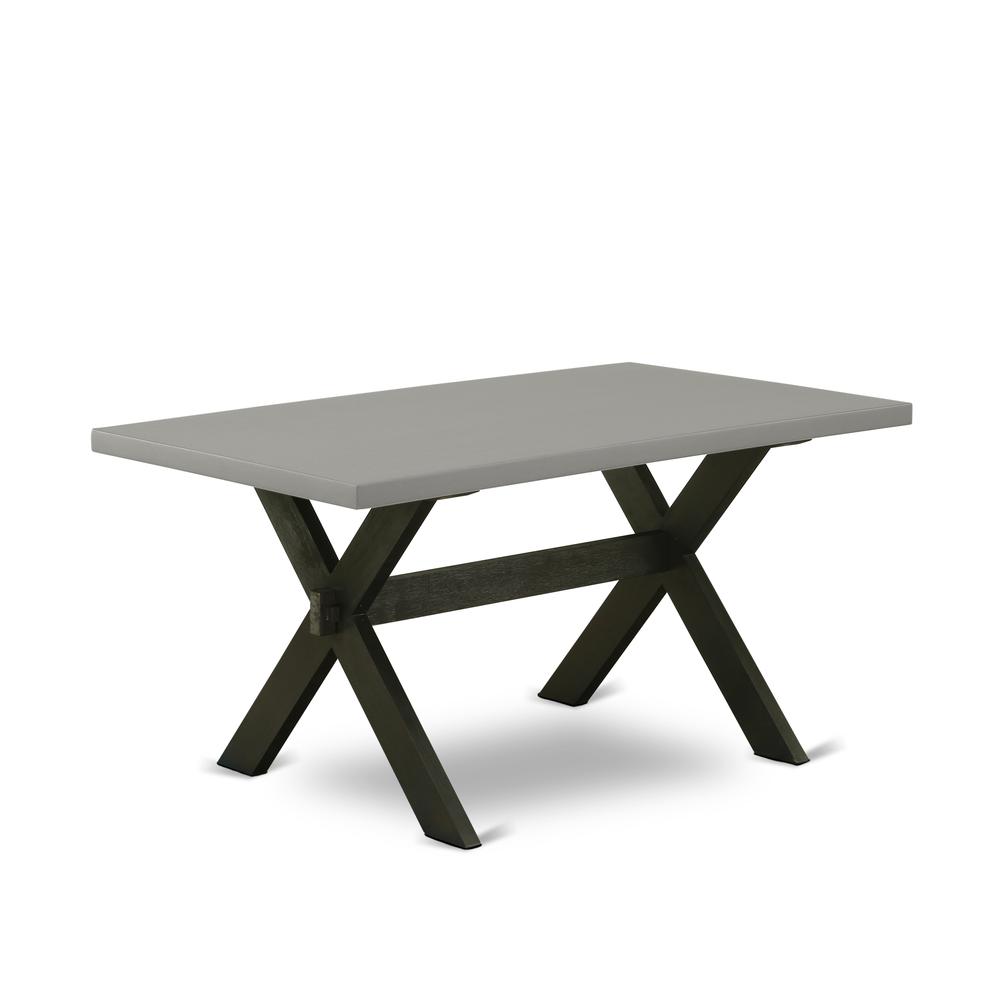 East West Furniture X696EN120-7 7-Pc Dining Room Set - 6 Upholstered Dining Chairs and 1 Modern Rectangular Cement Kitchen Table Top with High stylish Chair Back – Wire Brushed Black Finish