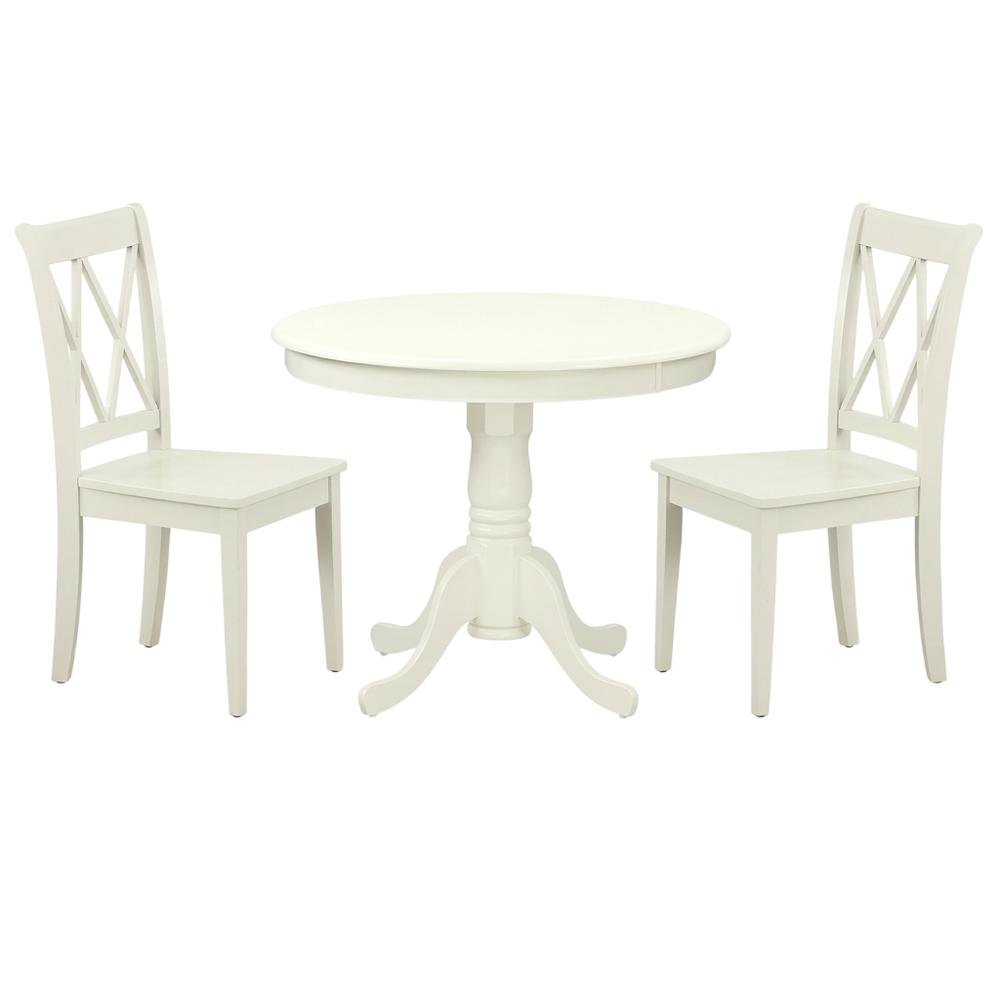 Wood Round Kitchen Table & Chairs 3-Piece, Pedestal Base, Linen White