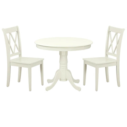 Wood Round Kitchen Table & Chairs 3-Piece, Pedestal Base, Linen White