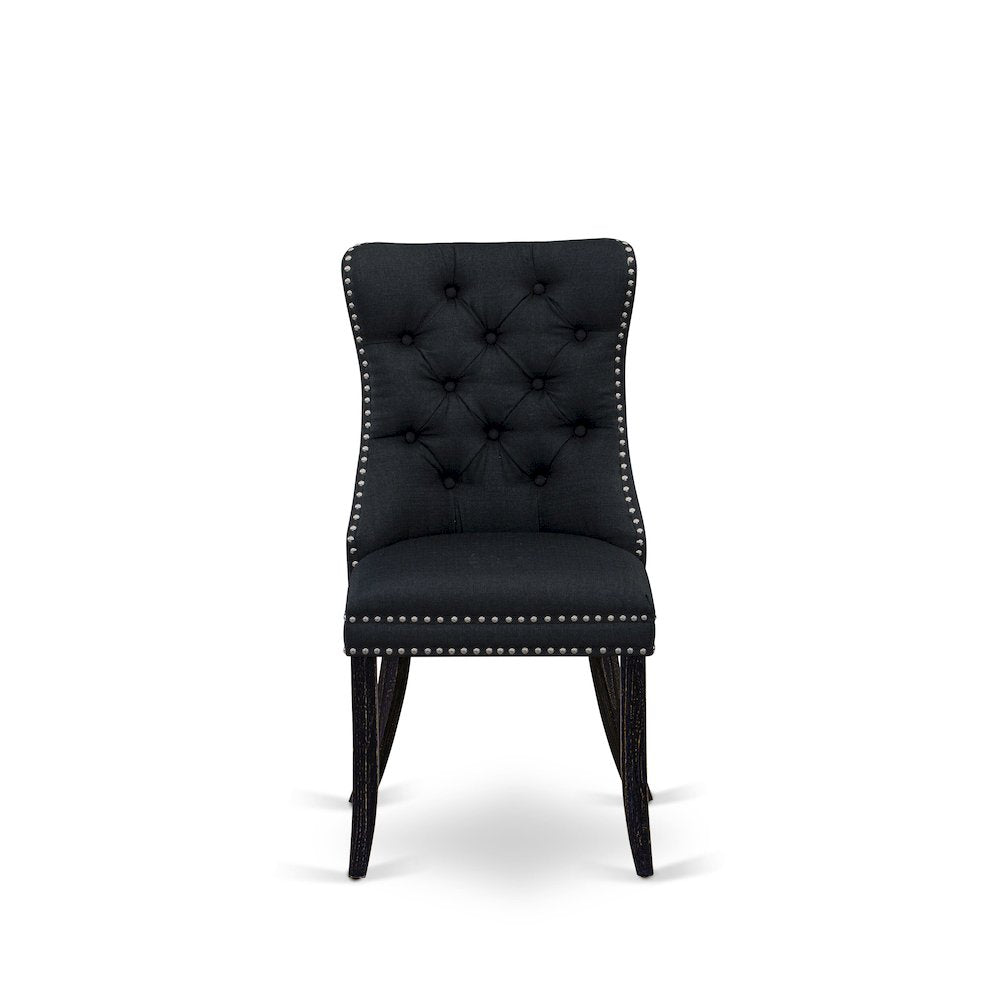 7-Piecemodern Dining Set Of A Wood Table, 6 Black Linen Fabric Modern Chair