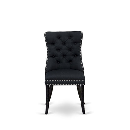 7-Piecemodern Dining Set Of A Wood Table, 6 Black Linen Fabric Modern Chair