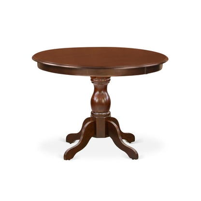 East West Furniture HBGA3-MAH-32 3 Piece Kitchen Table Set - Mahogany Round Dining Table and 2 Light Beige Linen Fabric Dining Chairs Button Tufted Back with Nail Heads - Mahogany Finish