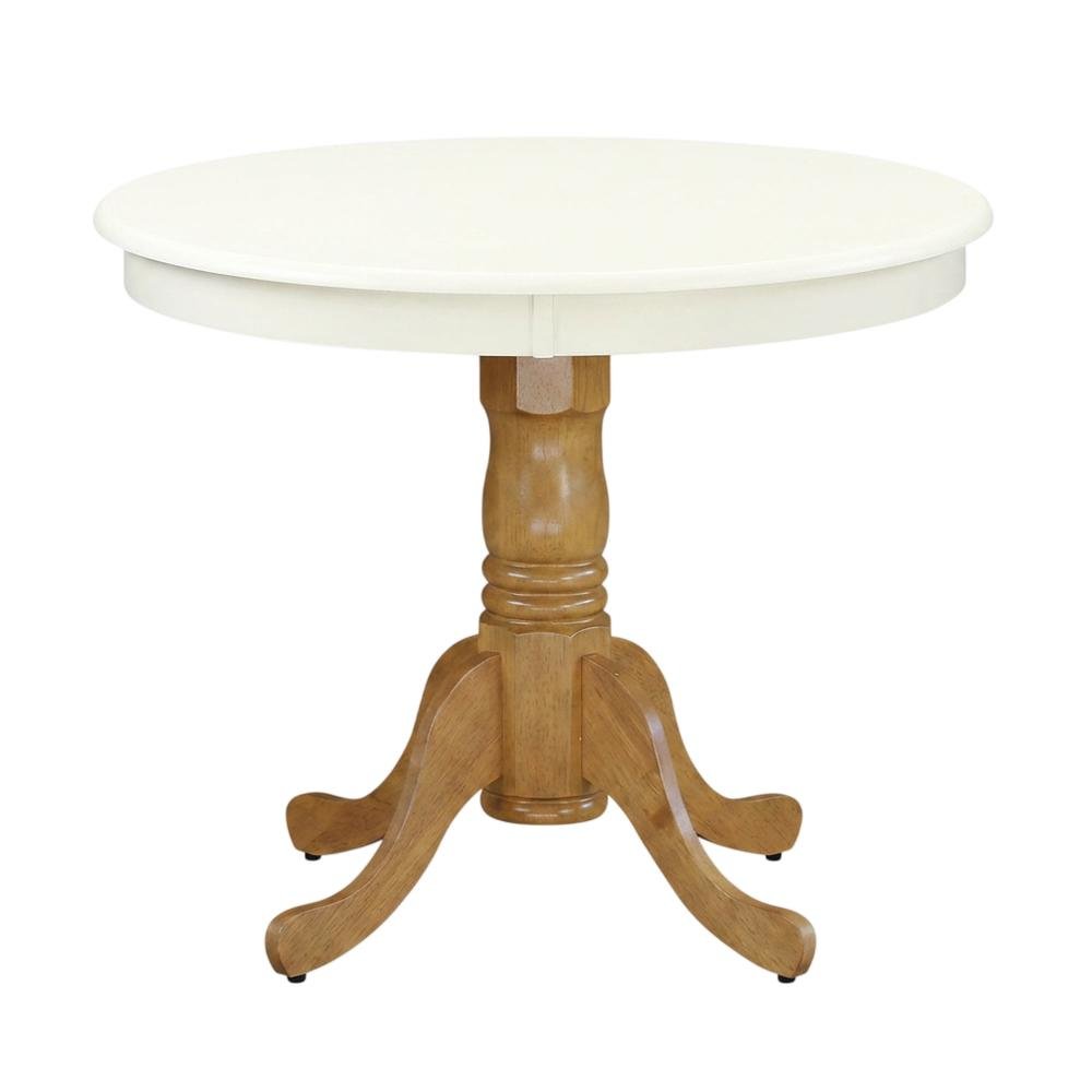 Linen White Oak Round Pedestal Dining Table, Seats 4
