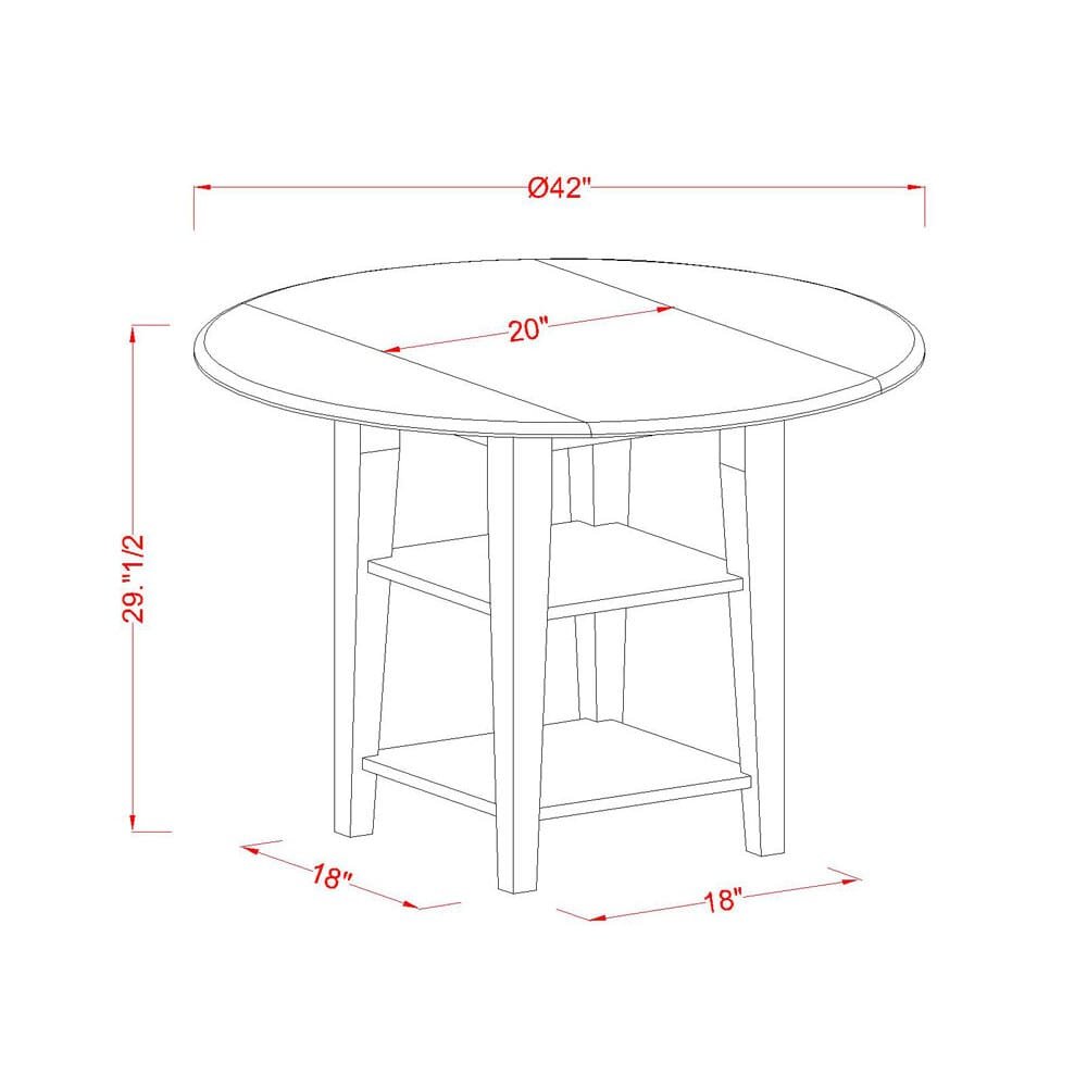 5 Piece Kitchen Set Consists of a Round Dining Table with Dropleaf & Shelves