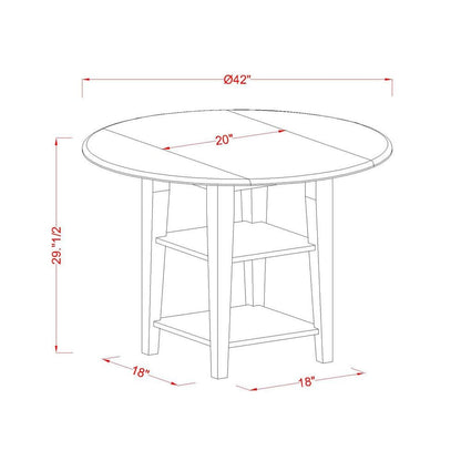 5 Piece Kitchen Set Consists of a Round Dining Table with Dropleaf & Shelves