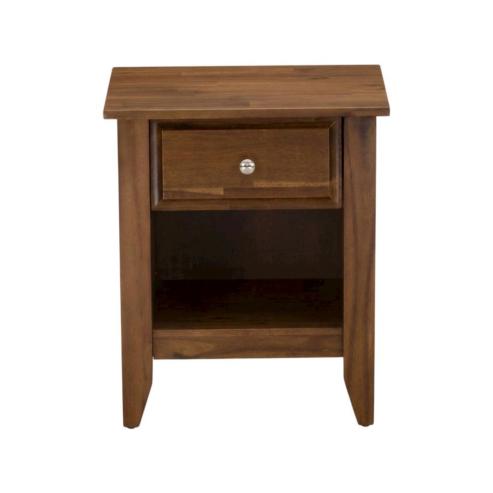Small Nightstand with Wood Drawer in Antique Walnut Finish for Bedroom Storage