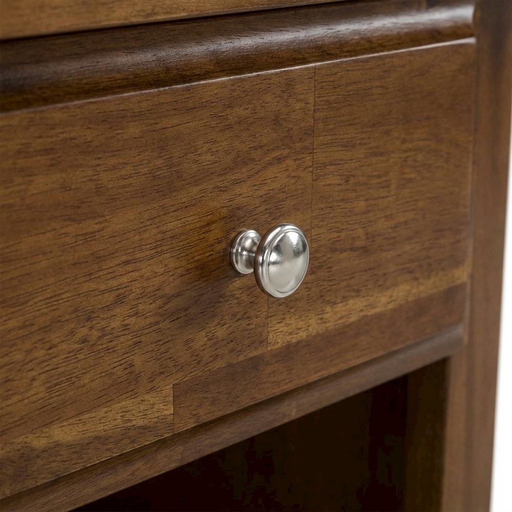 Small Nightstand with Wood Drawer in Antique Walnut Finish for Bedroom Storage